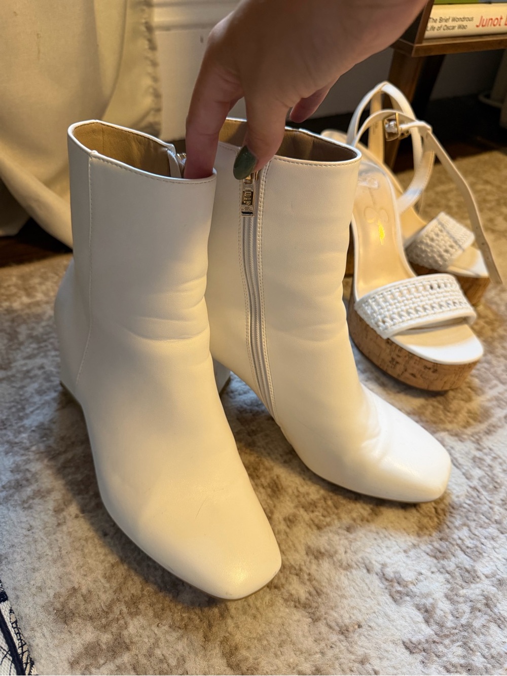 White Women's PU Ankle Boots with Side Zip | size 8
